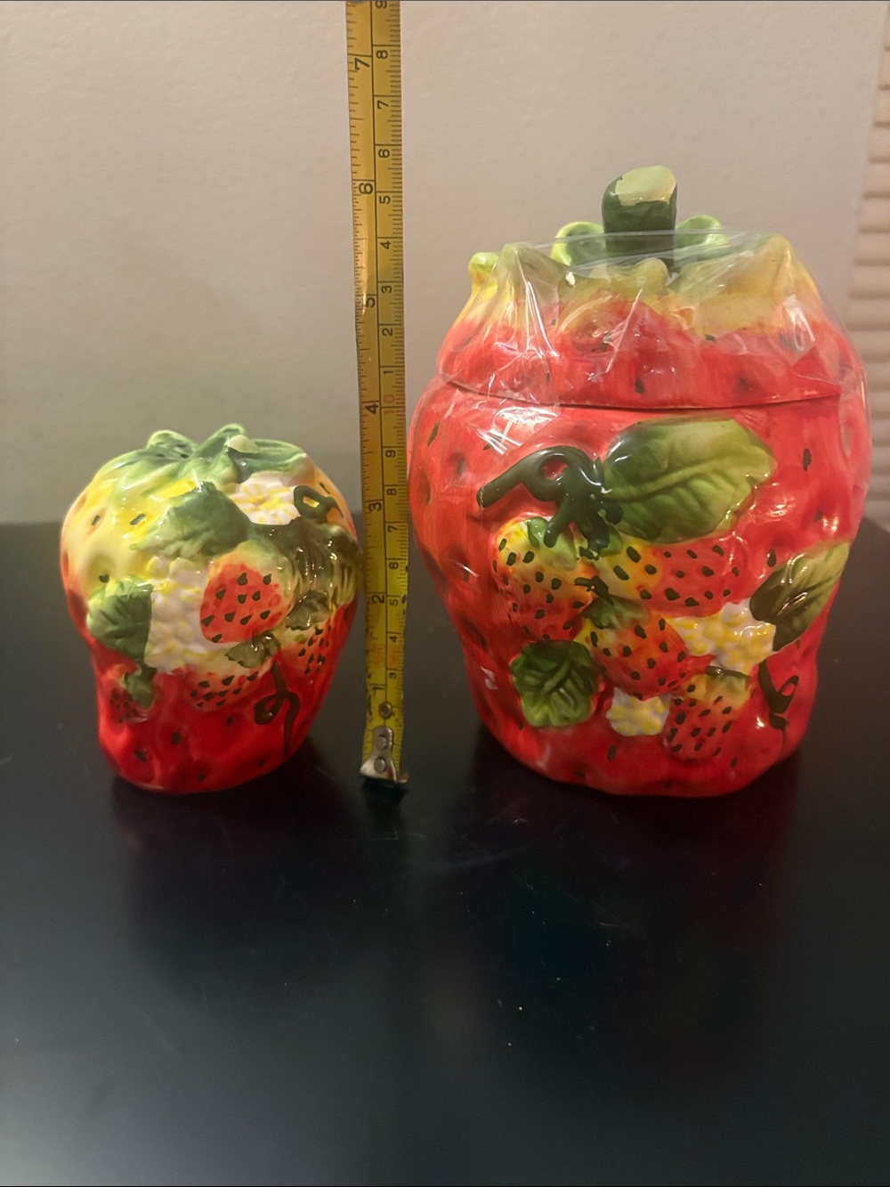 Ceramic Strawberry Cookie Jar Set with salt shaker